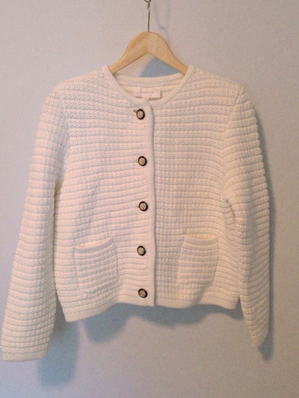 White Gaspard Style Knit Cardigan Jacket Size 3 Large